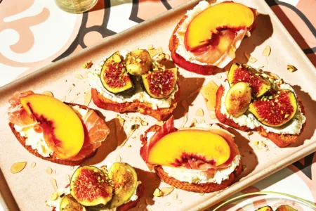 No strict recipe for seasonal fruit crostini with ricotta